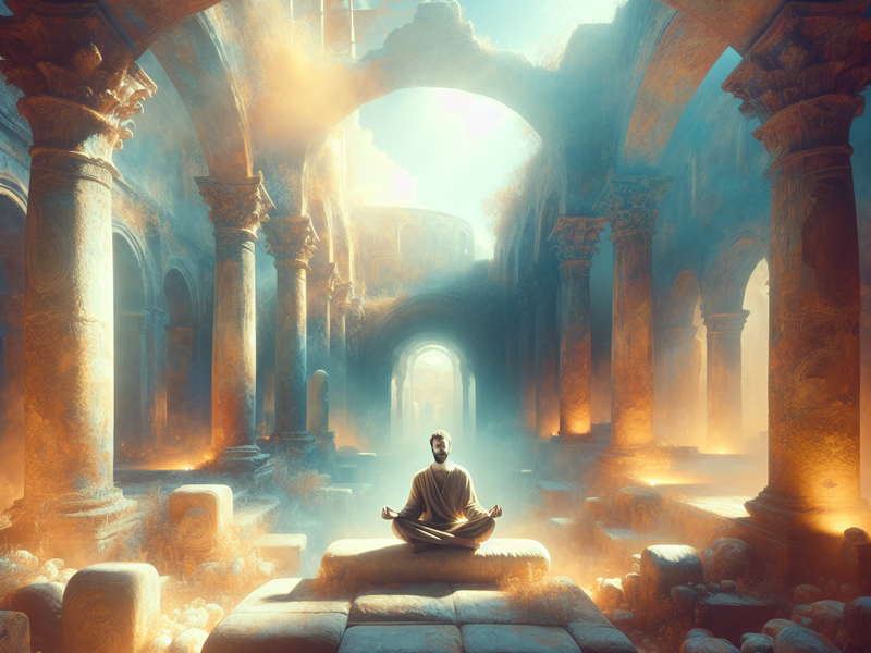 Meditating seeker in mystical setting